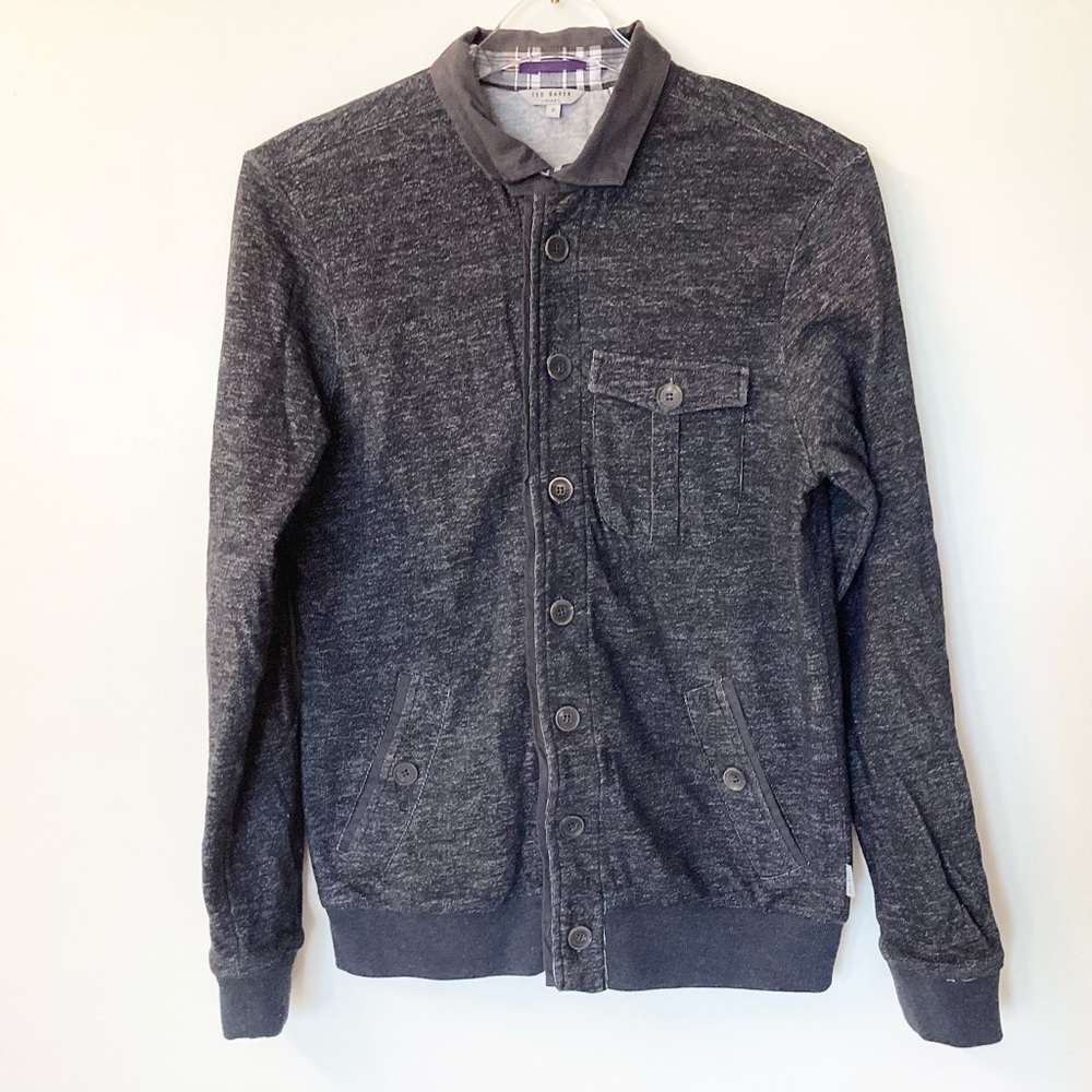 Ted Baker Buenoe Button Up Cotton Shirt Jacket - Marled Black - S